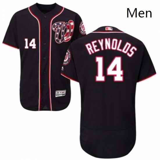 Mens Majestic Washington Nationals 14 Mark Reynolds Navy Blue Alternate Flex Base Authentic Collection MLB Stitched Jersey